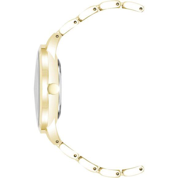 Nine West Women's Gold band Pink dial Crystal Accented Bracelet Watch - Picture 2 of 4